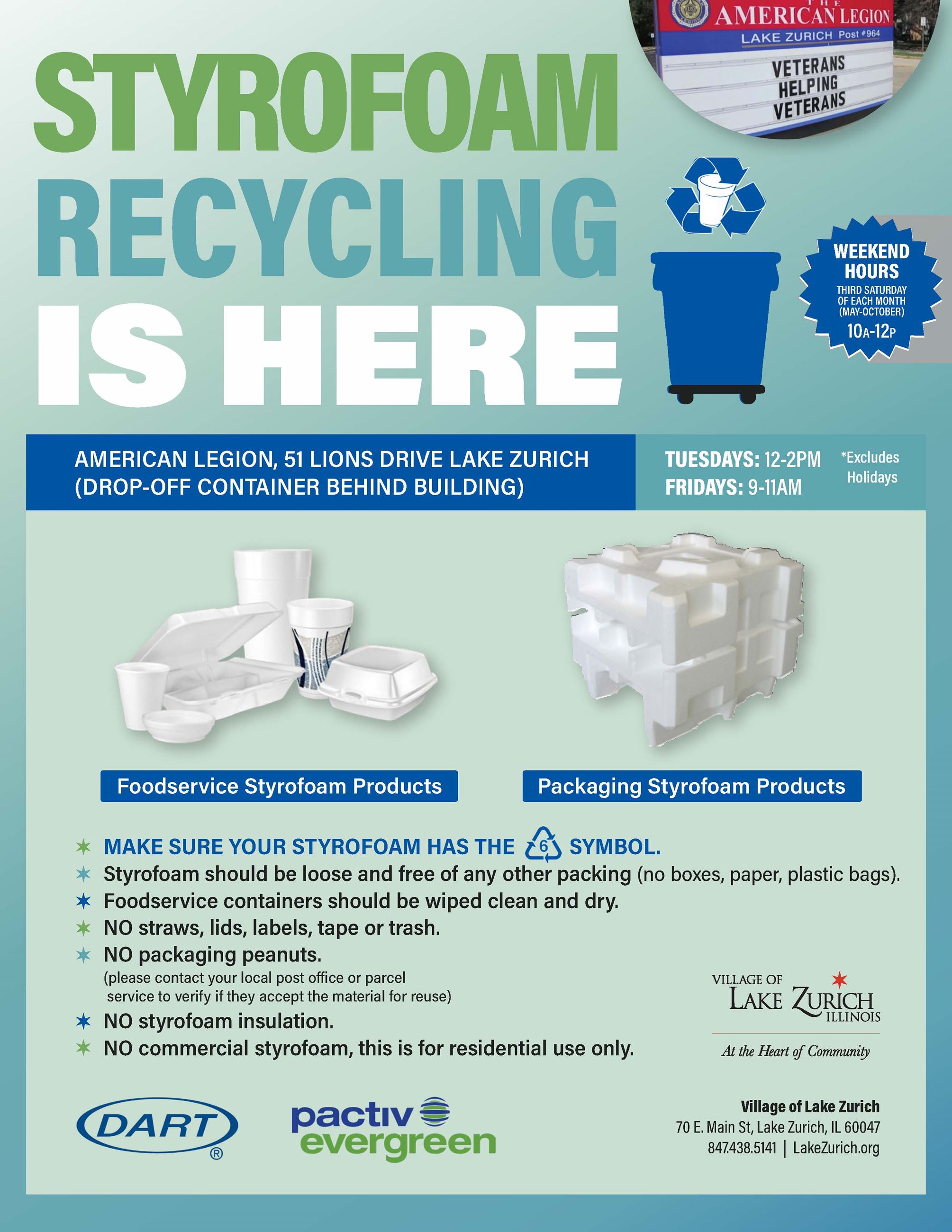 Styrofoam Recycling 2025 with weekend hours